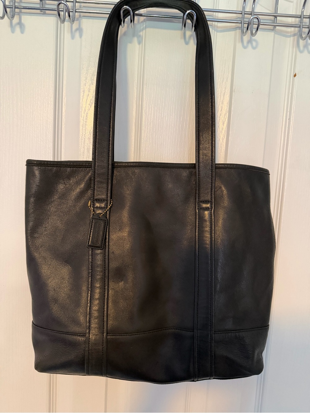 Vintage Coach Black Leather Tote 12 x 15 inches.